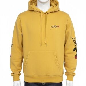 Obey Mustard Yellow Rose Logo Hoodie Sweatshirt Medium EUC